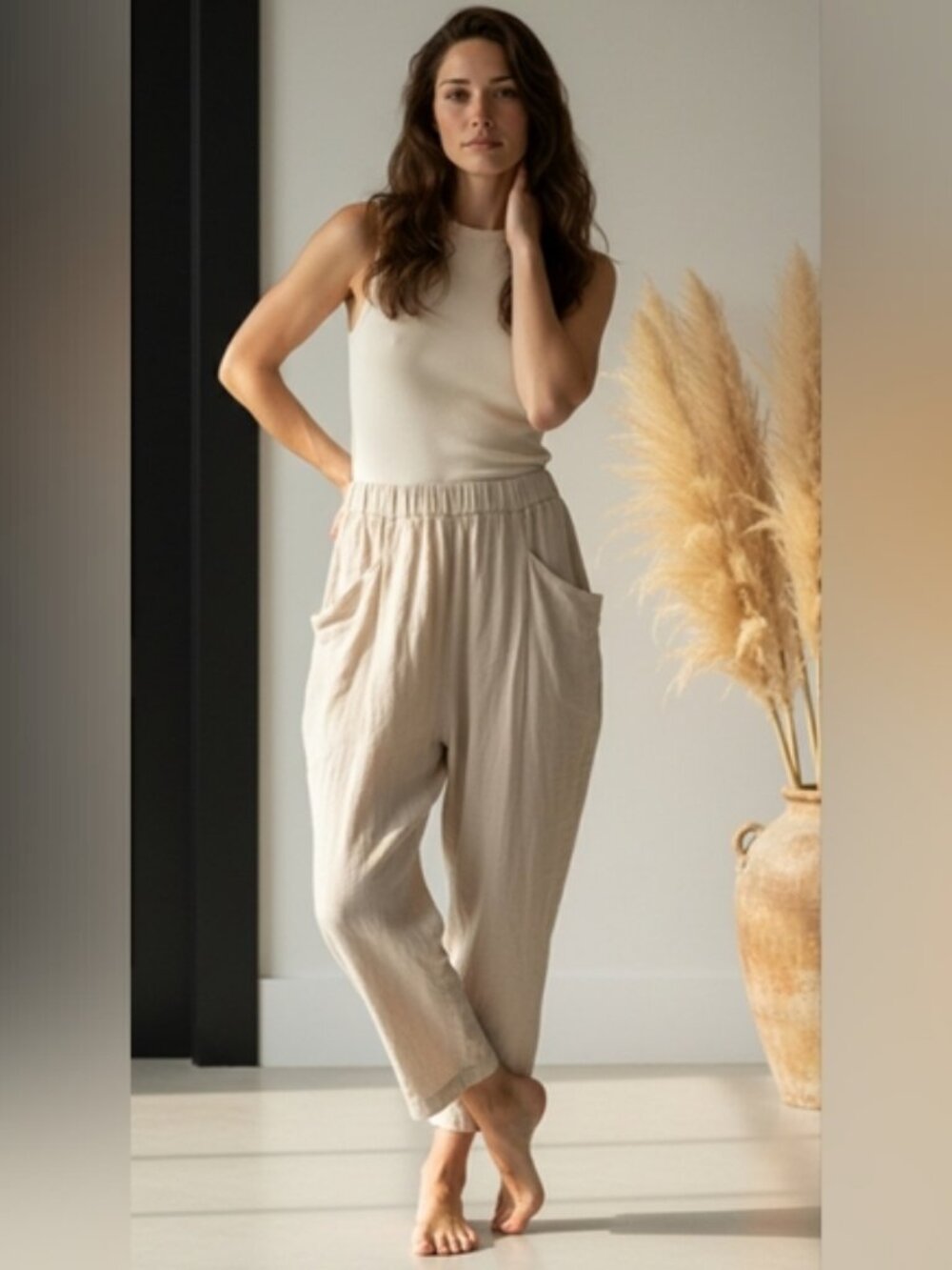 Poetry NWT SZ 2 Linen Blend Cargo Baggy Pull On Asymetrical Hem Cropped Pants